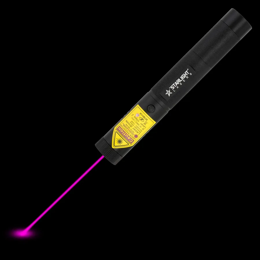 Puntero láser violeta V1 Pro recargable con el haz láser visible en la oscuridad